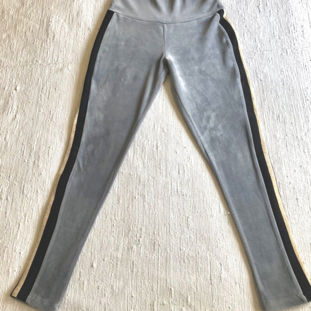 Soft Grey Velour Leggins with Gold and Black Stripe. Revamped Brand